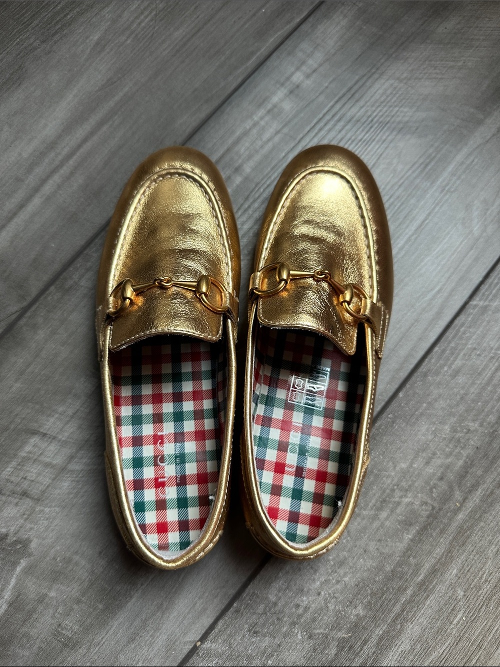 Gucci Kids Metallic Gold Loafers with Horsebit Accent